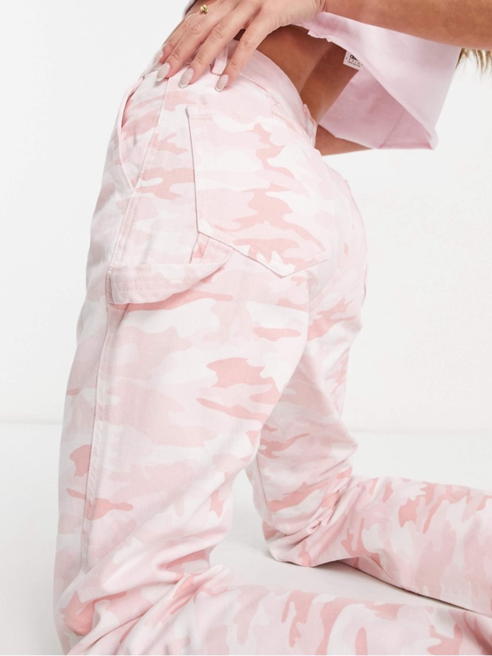 ASOS Stradivarius STR Wide Leg Cargo Baggy Pink Camo Jeans Women’s 00 - Picture 7 of 8